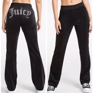 Juicy Couture Bling Black Velour Track Pants Large